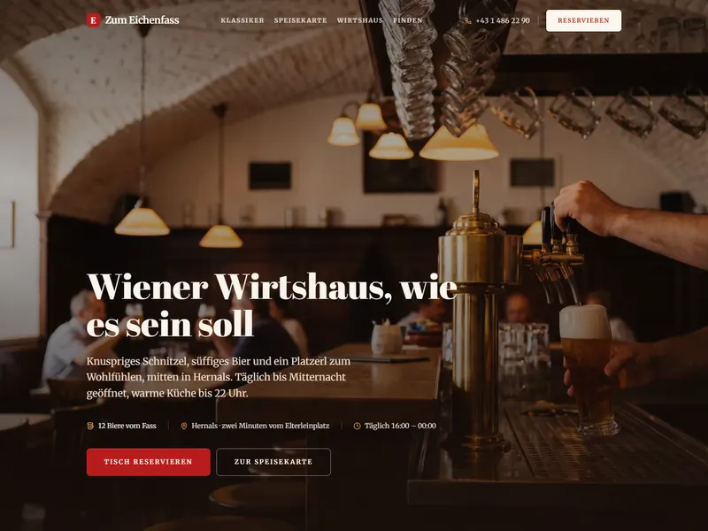 Startseite von Zum Eichenfass, einem Wiener Wirtshaus