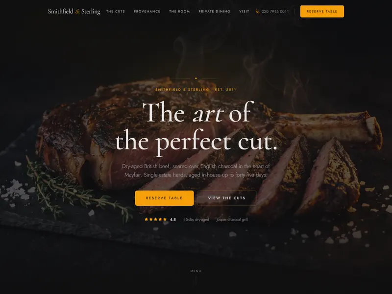 Startseite von Smithfield & Sterling, einem Steakhouse in London
